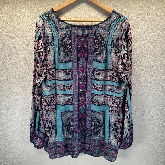 Lucky Brand Pullover style Top Tunic Moroccan Border Womens L Paisley Boho - Picture 3 of 14